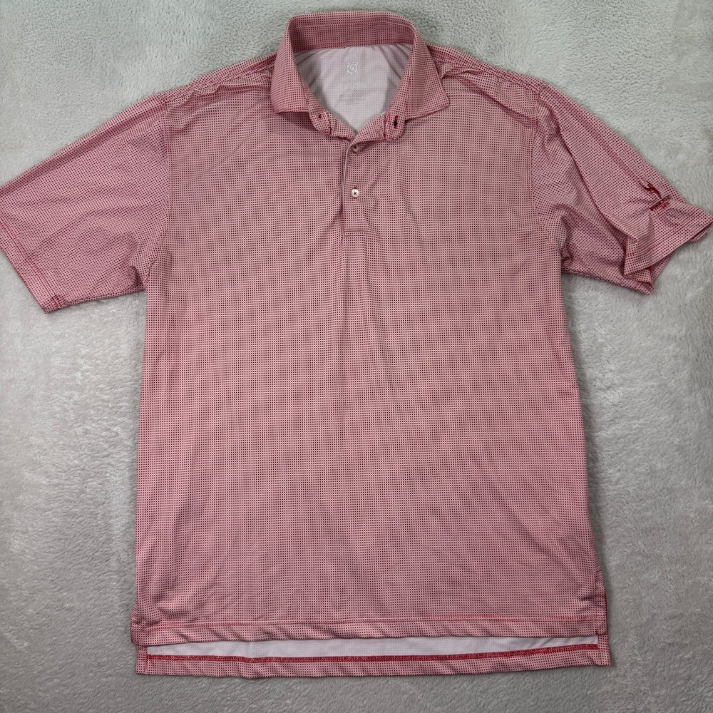 Turtleson Mens Large Tour Performance Golf Polo Phoenix GC Logo Red Polka Dot